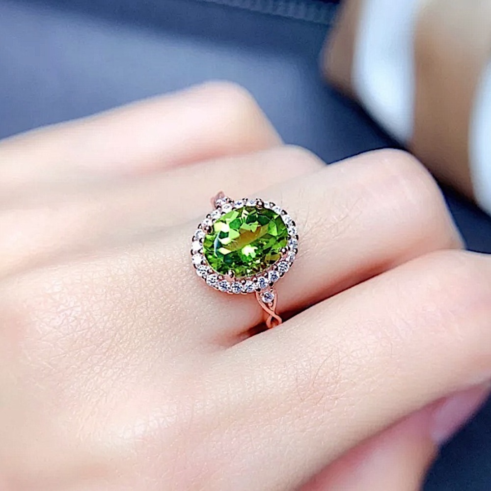 STERLING SILVER ROSE GOLD PERIDOT RING - Picture 3 of 8